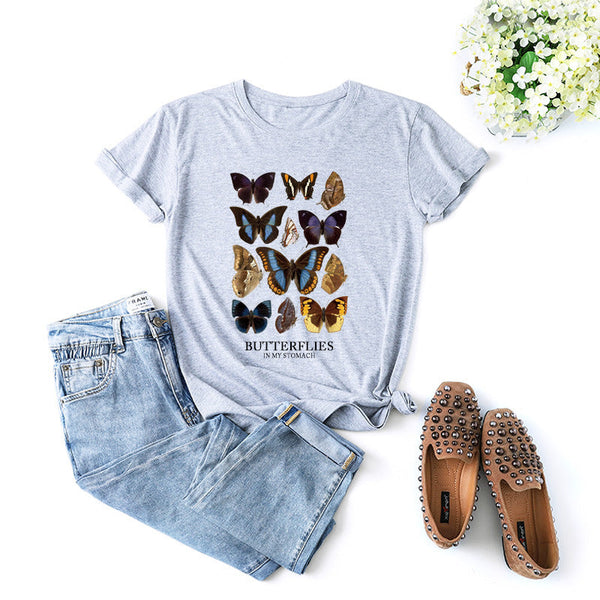 Yeni Sezon Kadın Kelebek Tişört - Şık, Slim Fit, Kısa Kollu
