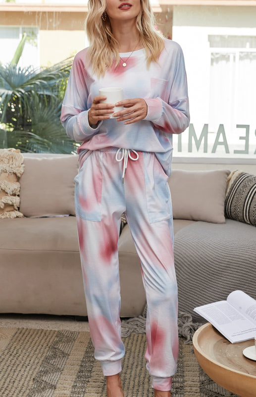 Kadın Rahat Tie-Dye Uzun Kol Pijama Takımı