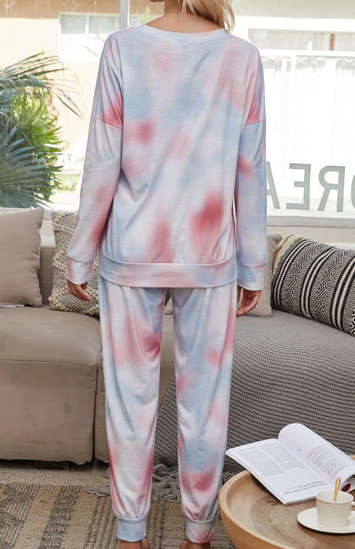 Kadın Rahat Tie-Dye Uzun Kol Pijama Takımı