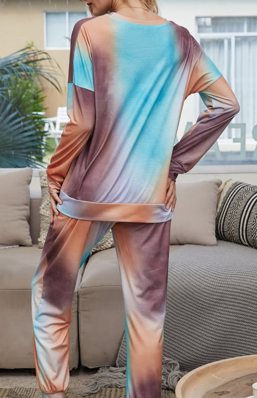Kadın Rahat Tie-Dye Uzun Kol Pijama Takımı