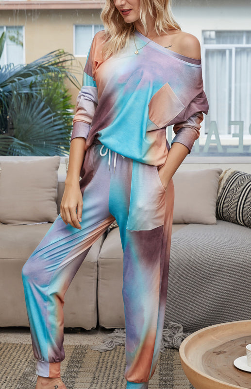 Kadın Rahat Tie-Dye Uzun Kol Pijama Takımı