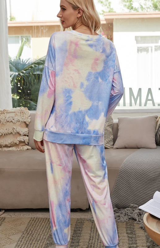 Kadın Rahat Tie-Dye Uzun Kol Pijama Takımı