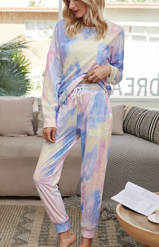 Kadın Rahat Tie-Dye Uzun Kol Pijama Takımı