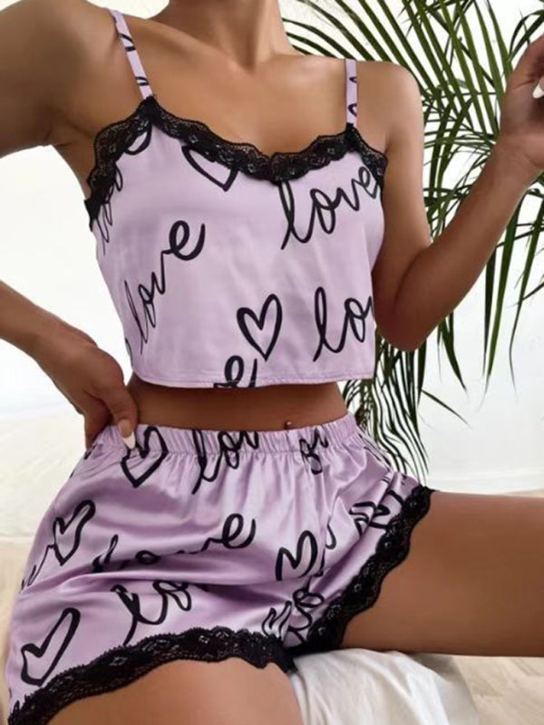Şirin Aşk Baskılı Dantelli Askılı Pijama Takımı