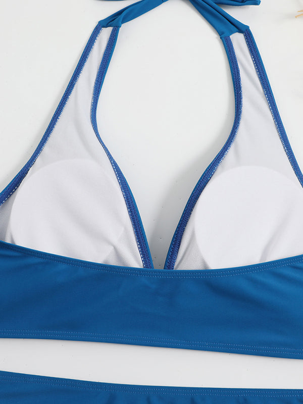 Yüksek Bel Desenli Dikişli Bikini - Bağcıklı & Şık