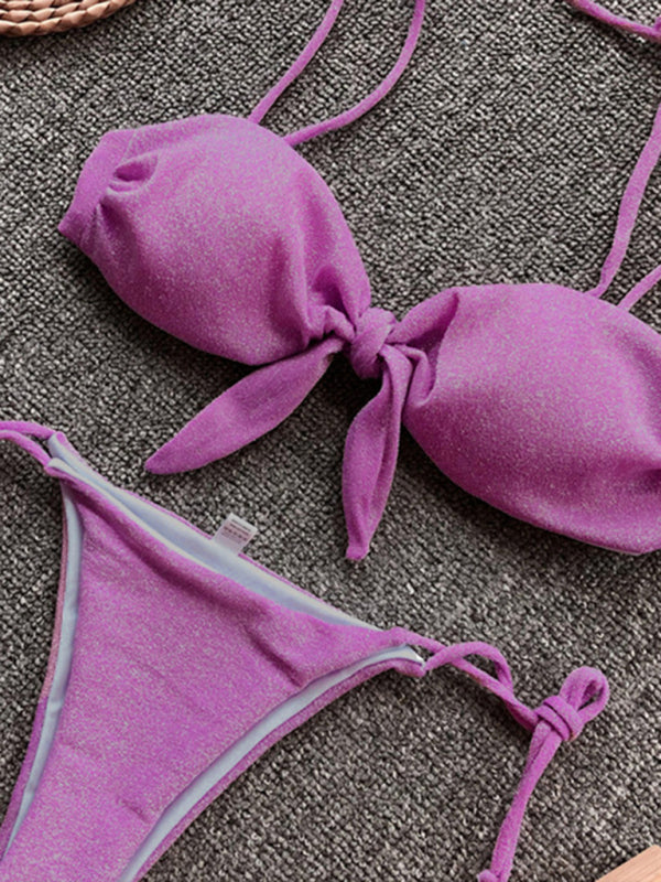 Şık Mor Askılı Üçgen Bikini - Kadınlar için Push-Up Mayo