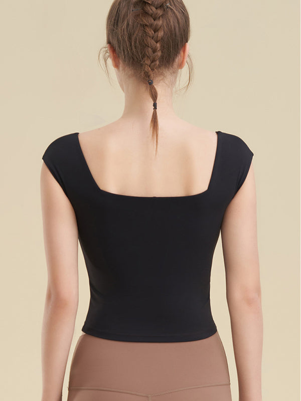 Kadın Kare Yaka Spor Tişört - Yoga İçin Şık ve Rahat