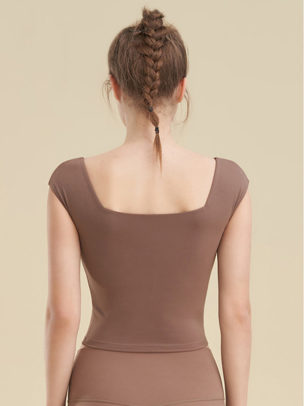 Kadın Kare Yaka Spor Tişört - Yoga İçin Şık ve Rahat