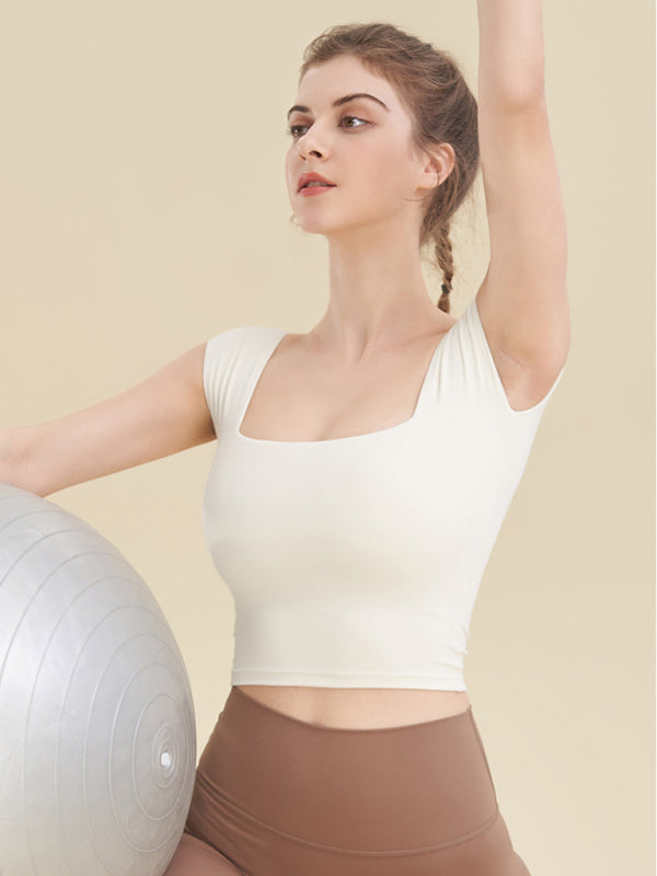 Kadın Kare Yaka Spor Tişört - Yoga İçin Şık ve Rahat