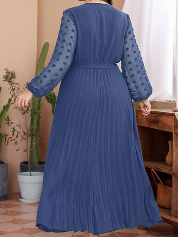 Yeni Sezon Büyük Beden Lastikli Bel Jakarlı Patchwork Elbise