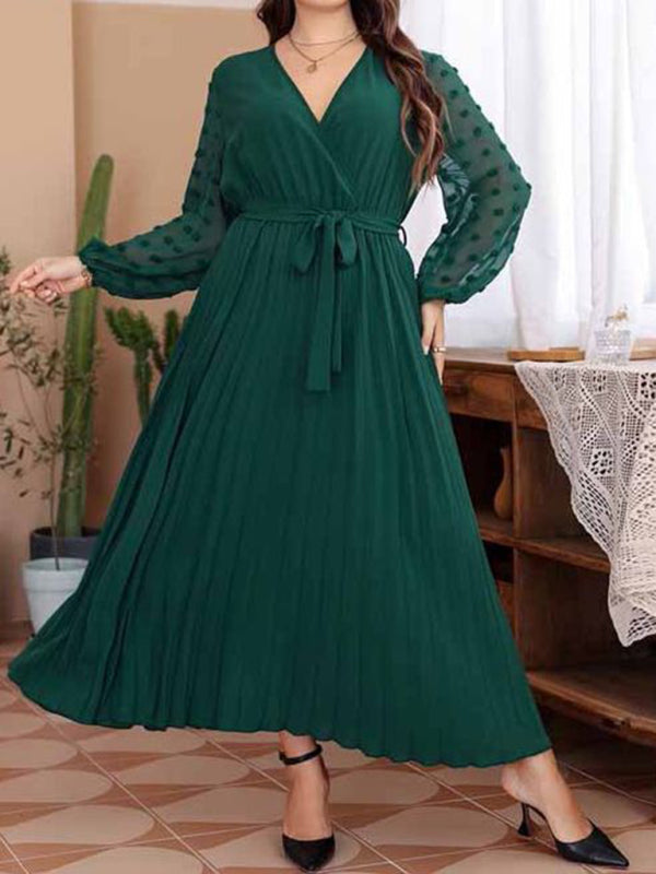 Yeni Sezon Büyük Beden Lastikli Bel Jakarlı Patchwork Elbise
