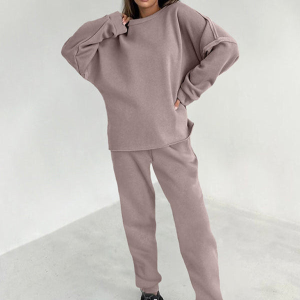 Kadınlar için Şık İki Parça Takım: Basit Tasarımlı Örme Sweatshirt ve Tayt