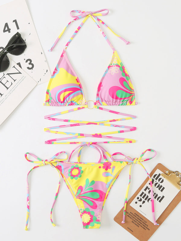 Çiçek Desenli İp Bağlamalı Kadın Bikini - Plaj Şıklığı