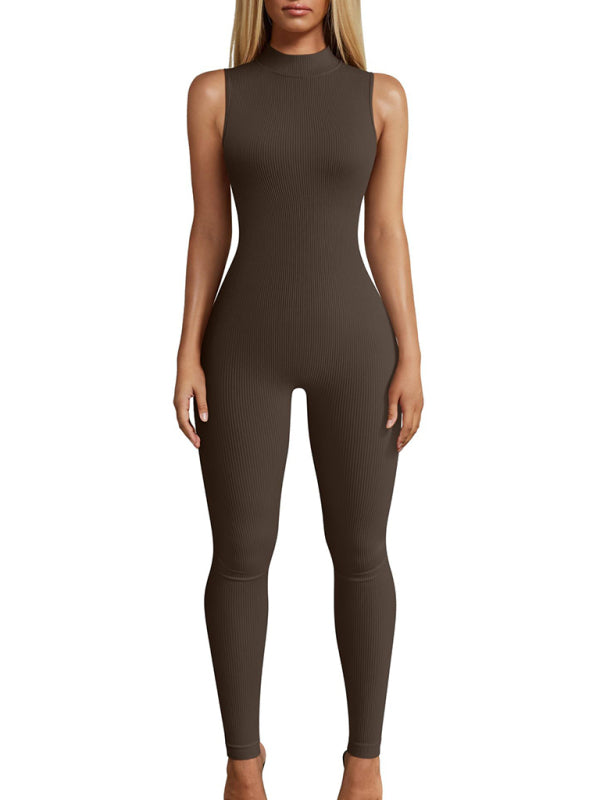 Kadın Slim Fit Kolsuz Yüksek Yaka Yoga Tulum
