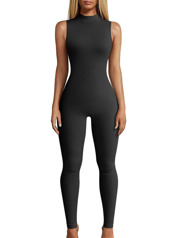 Kadın Slim Fit Kolsuz Yüksek Yaka Yoga Tulum