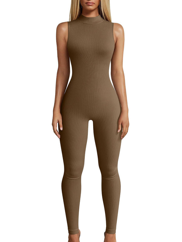 Kadın Slim Fit Kolsuz Yüksek Yaka Yoga Tulum