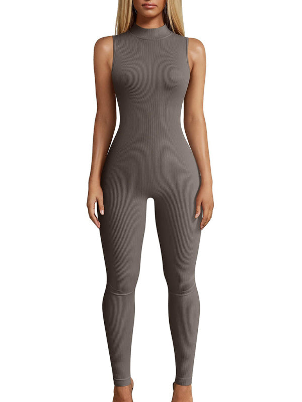 Kadın Slim Fit Kolsuz Yüksek Yaka Yoga Tulum