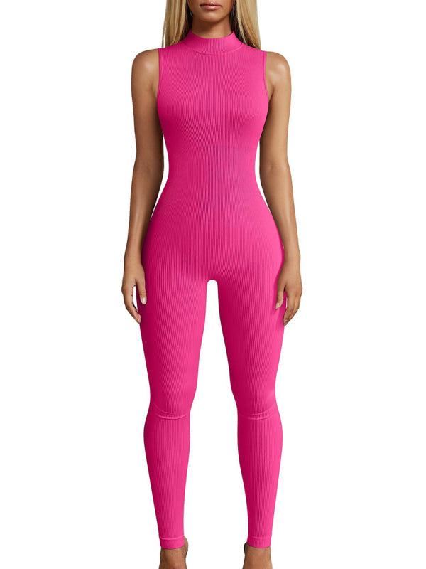 Kadın Slim Fit Kolsuz Yüksek Yaka Yoga Tulum