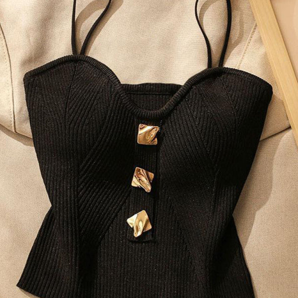 Yeni Sezon Düğmeli Dekoratif Bluzlu Örgü Tube Top
