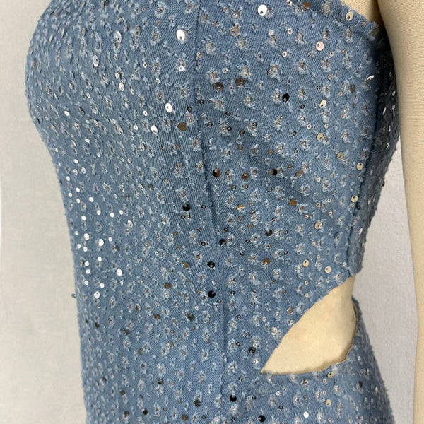 Kadın Seksi Payetli Denim Dar Kesim Bluz