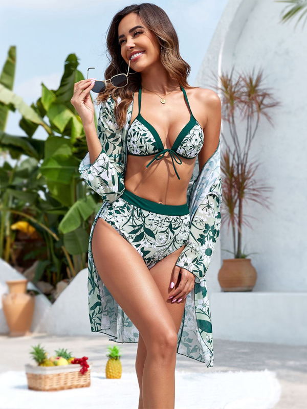 Yeni Botanik Desenli Üç Parça Bikini Seti - Şık ve Rahat
