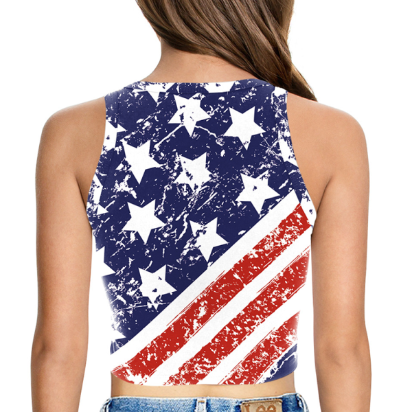 Amerikan Bağımsızlık Günü Bayrağı Baskılı Off-Shoulder Kolsuz Bluz