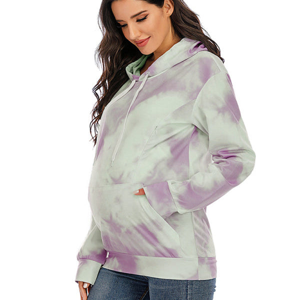 Yazlık Tie Dye Emzirme Kapüşonlu Hamile Sweatshirt
