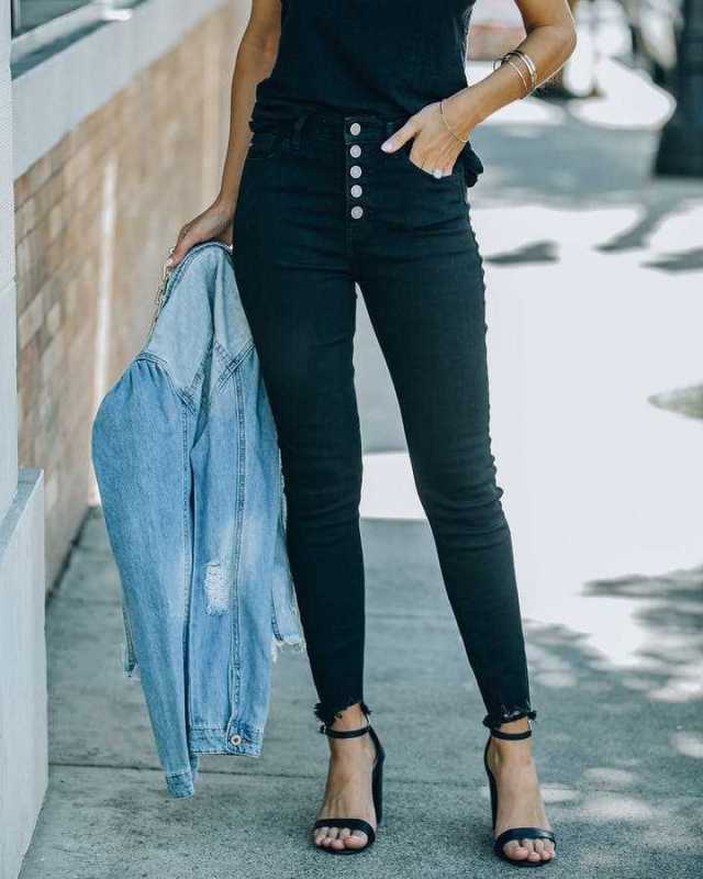 Her Kombinle Uyumlu Siyah Esnek Denim Kalem Pantolon